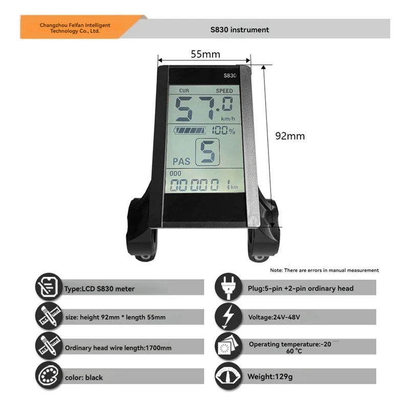 S830 Electric Bike LCD Display Dashboard SM5+2PIN+20A 36V/48V Sine Wave Controller for Mountain Bike Modification Kit-BCBW