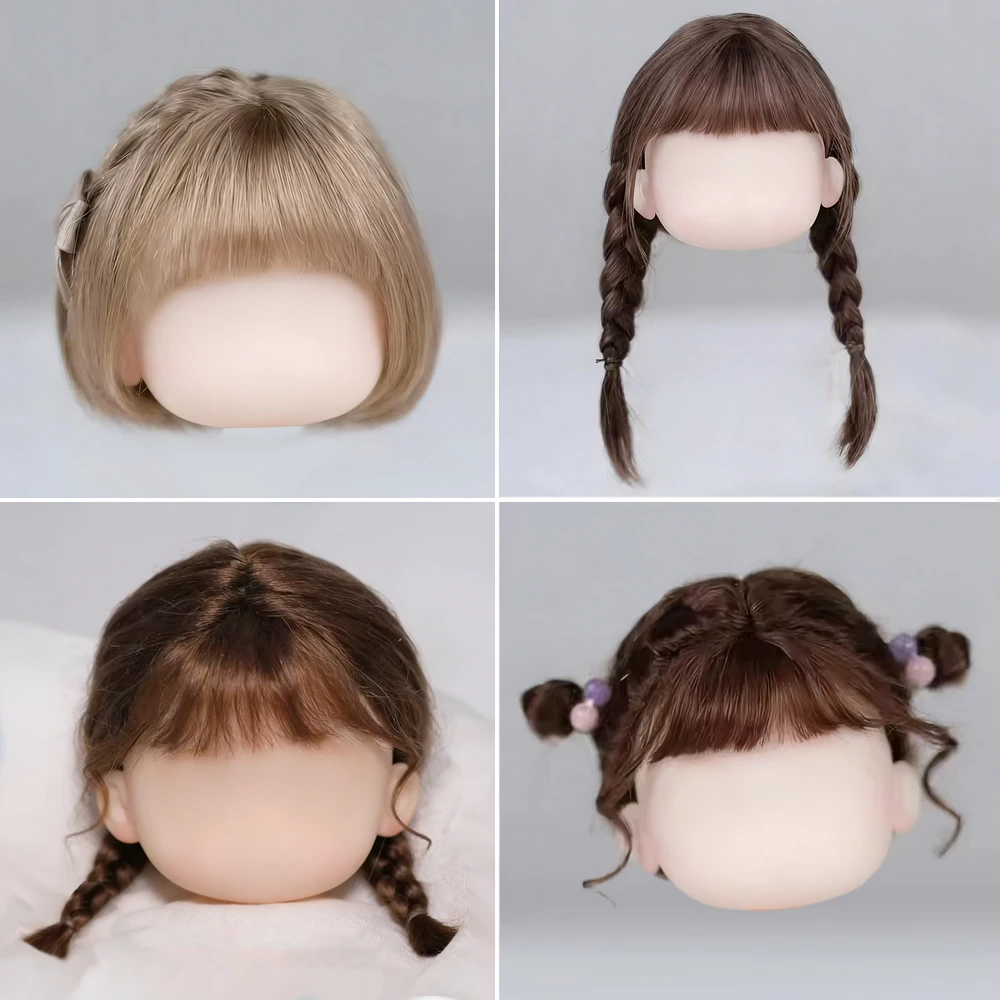 

Doll Wig Bangs Ponytail Curly Soft Mohair Wig Suitable for Ob11, 1/12bjd, 1/8BJD Doll Wig Doll Accessories