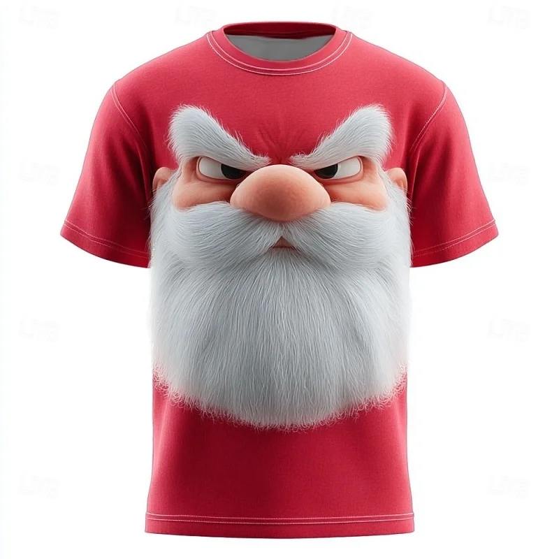 Angry Santa Claus Pattern T-Shirt For Men Christmas 3D Printed T Shirts Summer Loose Short Sleeved Tops Casual Round Neck Tees