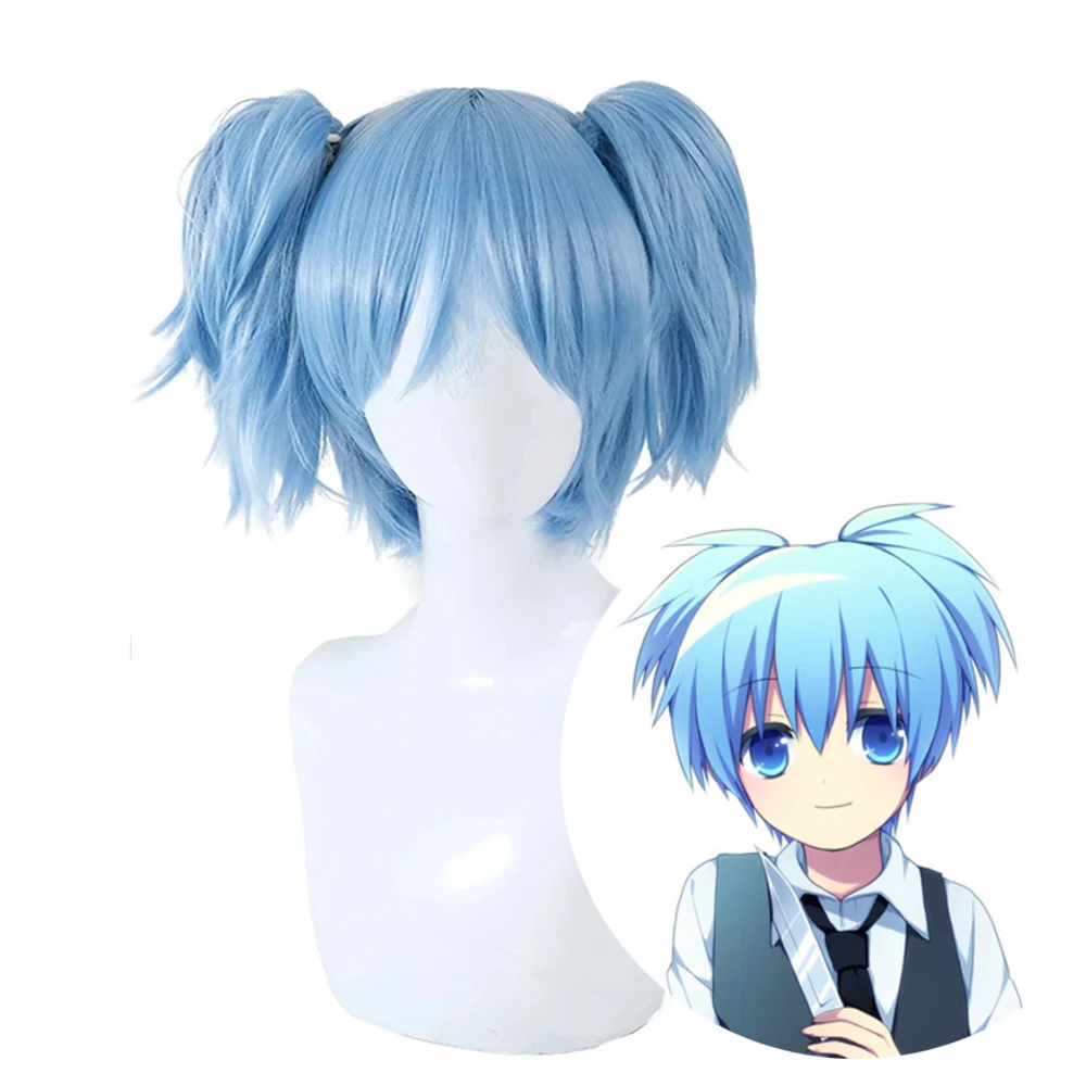 Assassination Classroom Cosplay Shiota Nagisa Wig With Double Ponytails Blue Heat Resistant Hair For Halloween