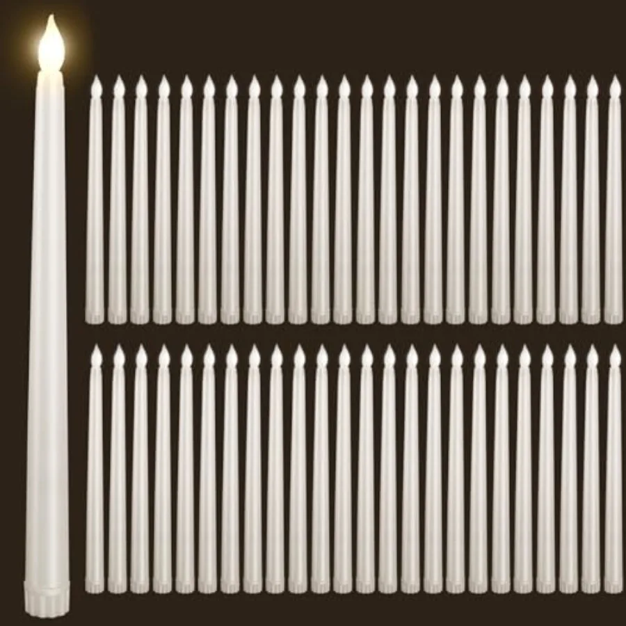 

pcs Flameless Flickering LED Taper Candles Bulk Battery Operated Candles for Christmas Halloween Birthday Wedding Party, Ivory,