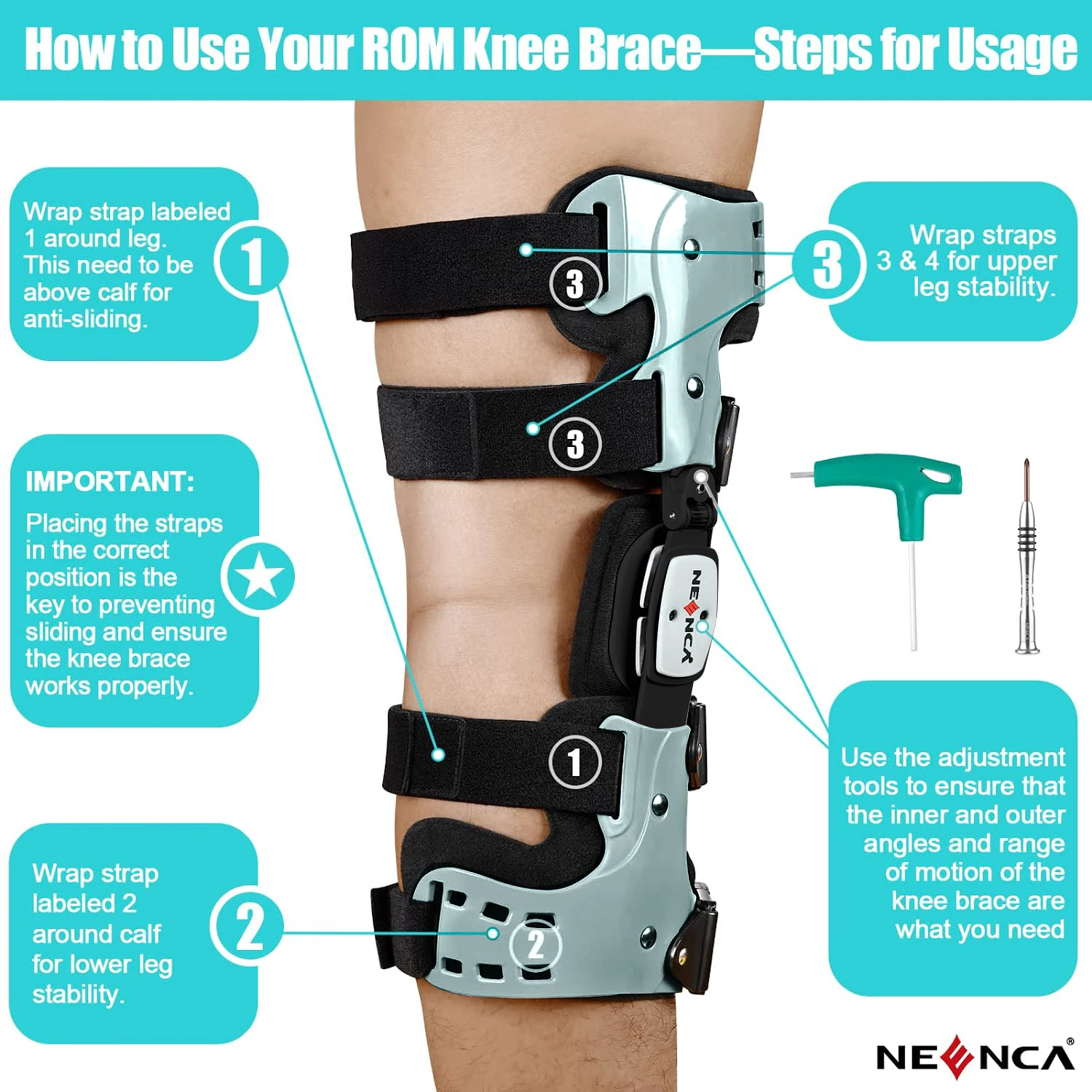 NEENCA Unloader ROM Kniebandage, aufklappbarer Stabilisator, verstellbare Erholungsunterstützung für ACL MCL PCL Verletzungen, Meniskusriss, Arthritis