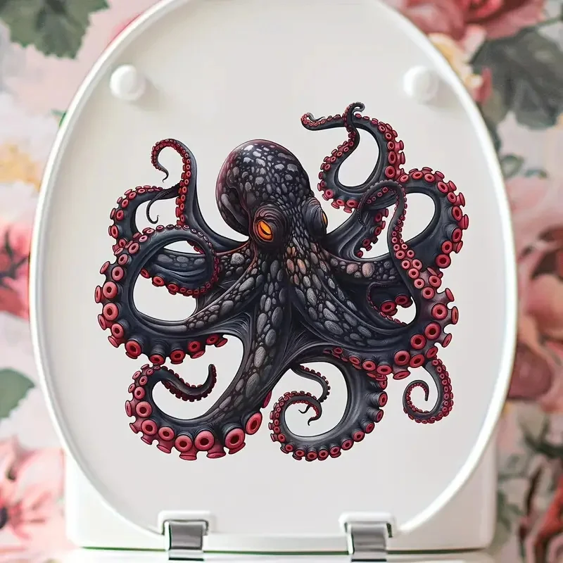 3D Octopus Toilet Stickers, Bright Bathroom for Home Decoration, Vinyl Animal Decals, Art Wall Paper, Poster