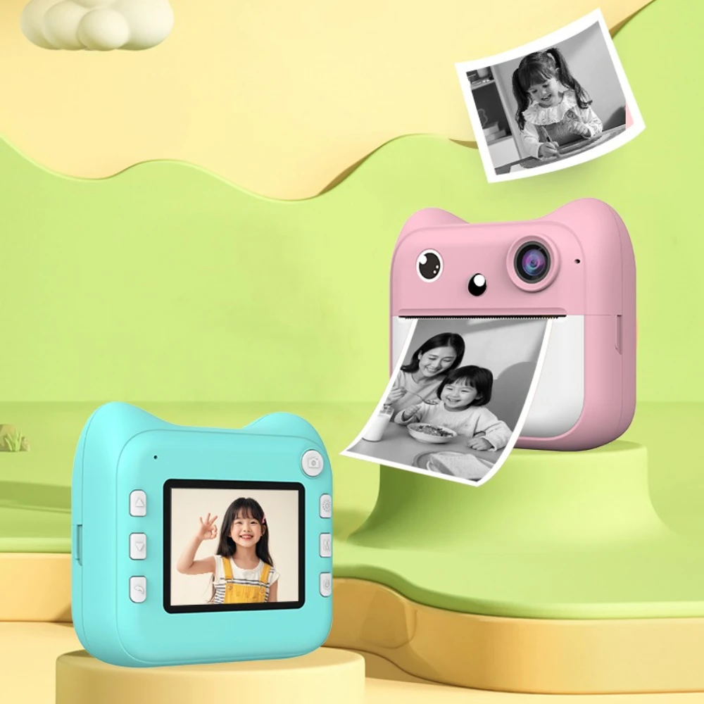 Kids Photo Camera Toy with Printer Games Cute Pink Blue Mini Digital Video Child Instant Print Camera Toy Girls Boys Gift
