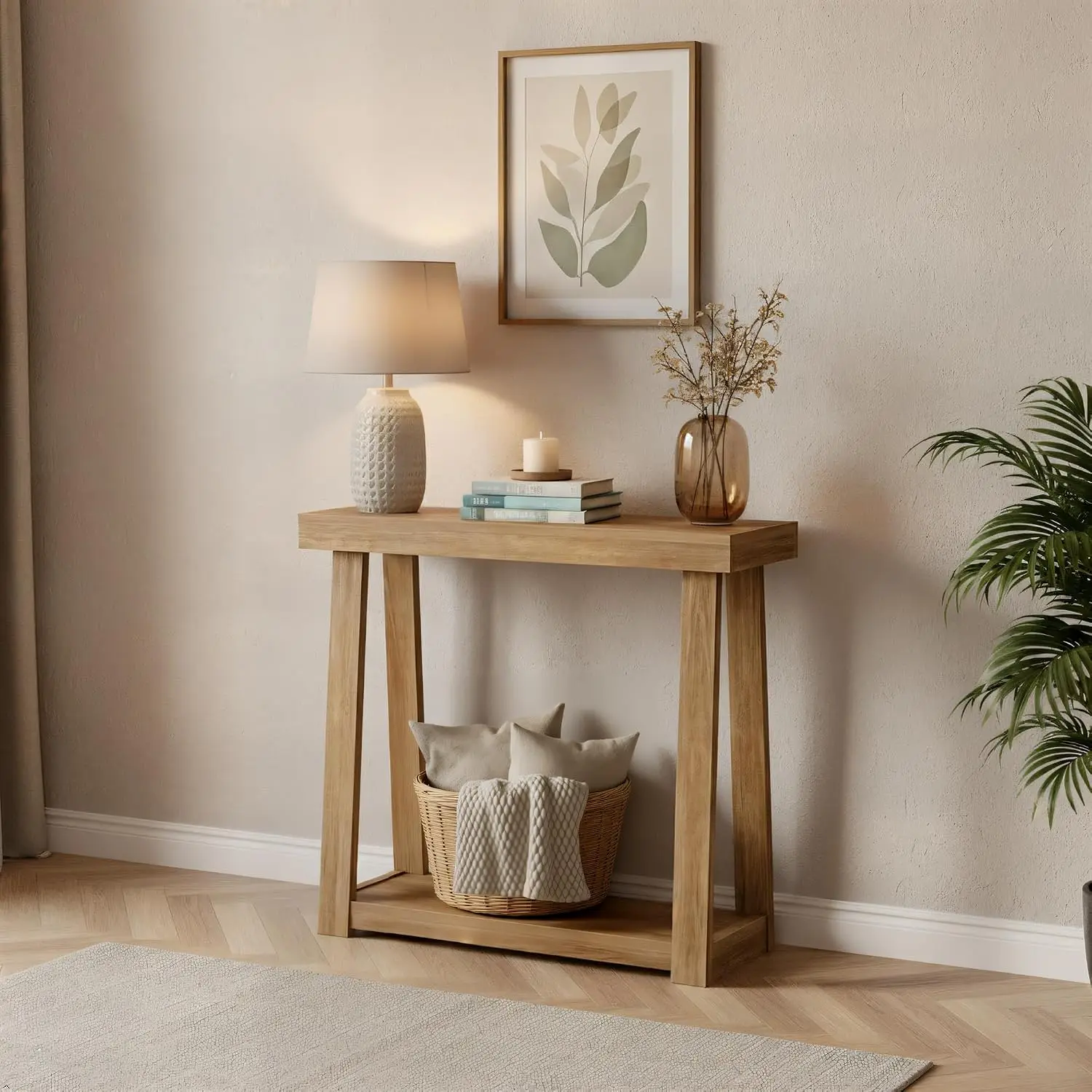 Plank+Beam Classic 36 Inch Console Table with Shelf, Solid Pine Wood Entryway Table with Storage, Narrow Sofa Table for Hallway,