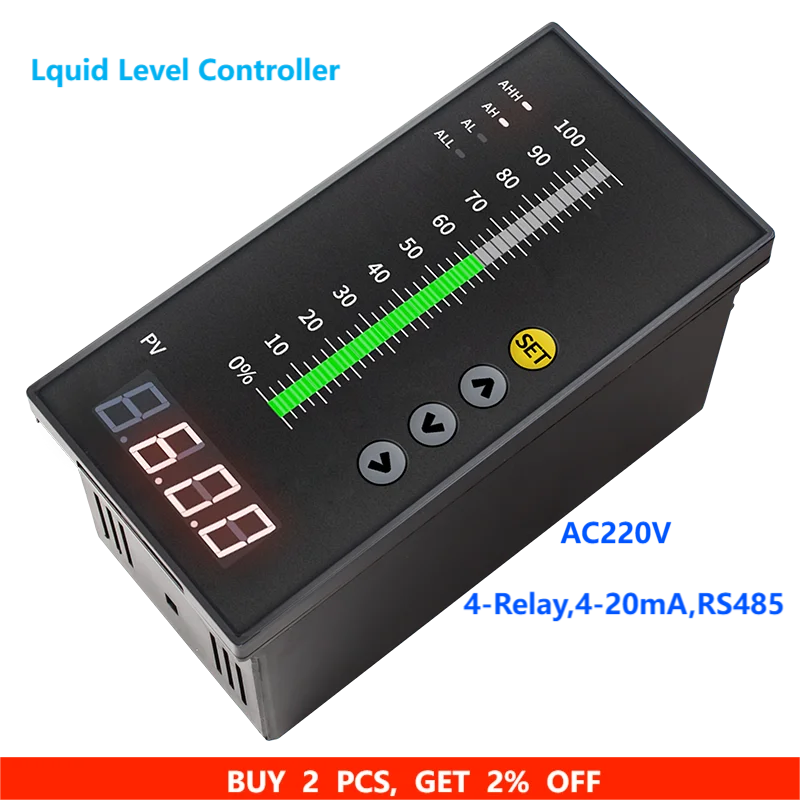 4-Relay Water Level Controller for Tank Deep Well Liquid Level Indicator AC220V Alarm Level Control Instrument 4-20mA