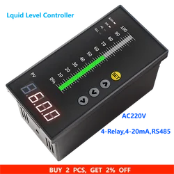 4-Relay Water Level Controller for Tank Deep Well Liquid Level Indicator AC220V Alarm Level Control Instrument 4-20mA