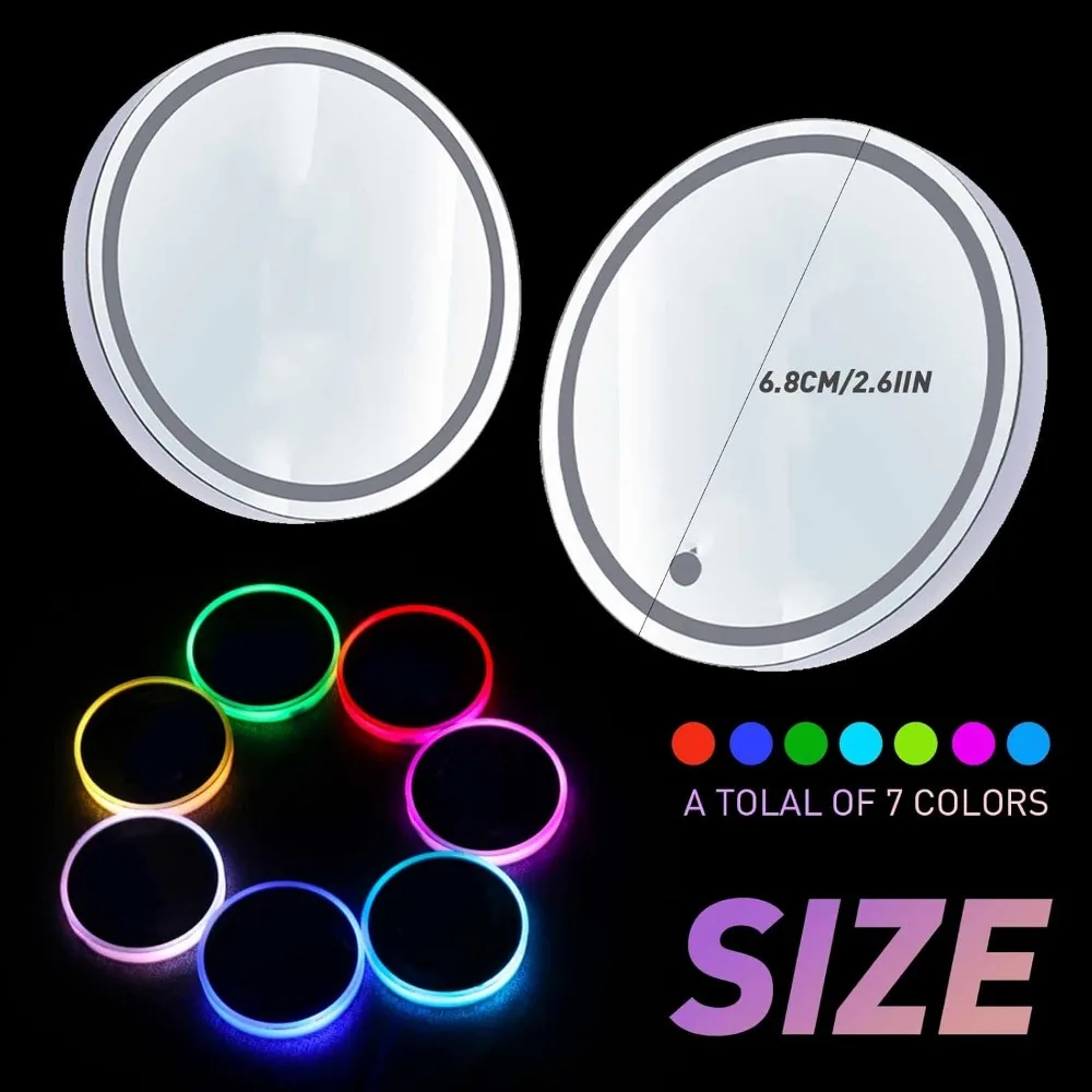 2PCS LED Cup Holder Lights for Car,Rechargeable 7 Color-Changing Light Up Cup Holder Insert Coasters,Car Decor Accessories