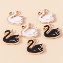 10pcs 14*14mm Lovely Animal Pendants Enamel Swan Charms for diy Jewelry Making Accessories Handmade Earrings Necklace Bracelets