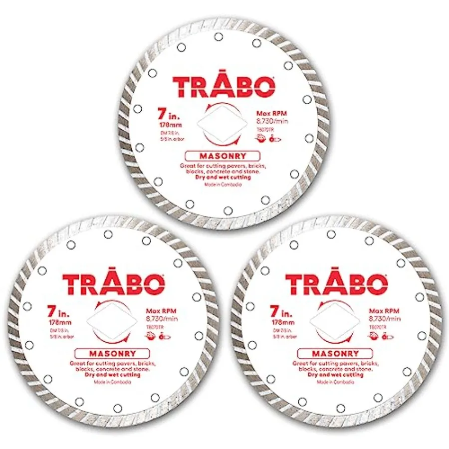 

Алмазный диск Pack Masonry Turbo Rim с металлическим связующим для резки цементных плиток, бетона с арматурой, натурального камня и многого другого, с 8 зубьями