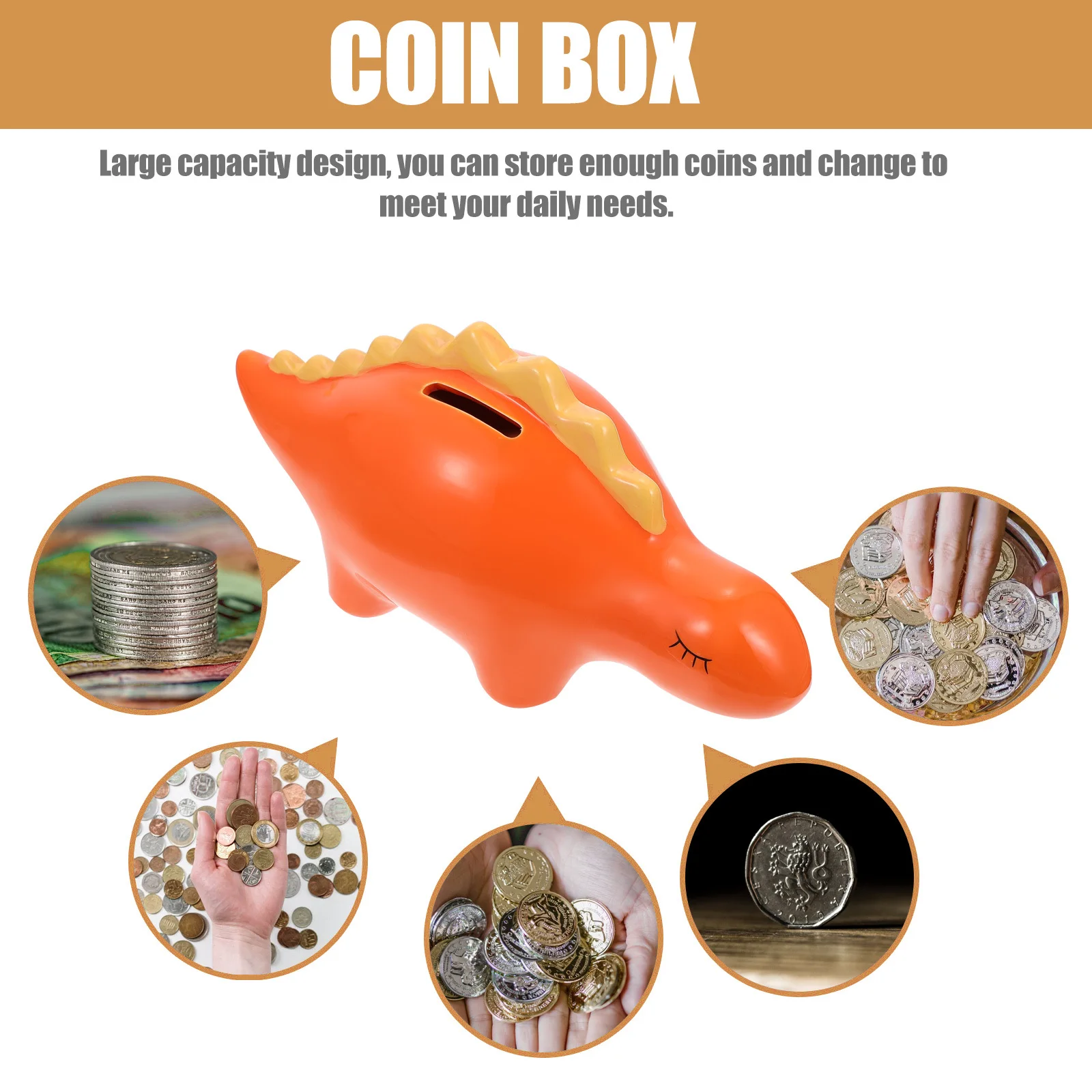 Abaodam 1pc セラミック恐竜貯金箱オレンジ動物貯金おもちゃかわいいコンテナ置物プレイセット