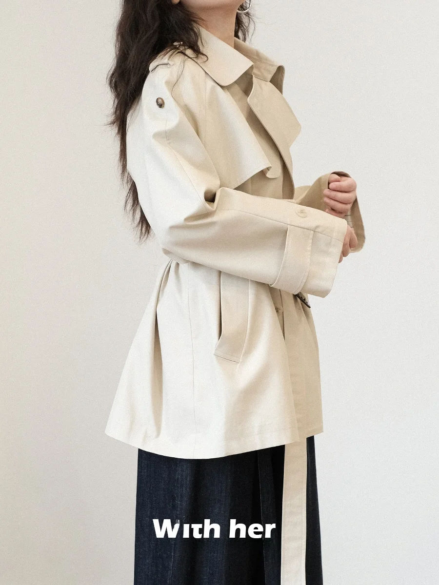 

Оригинальная женская классическая повседневная ветровка средней длины с двубортной застежкой от Her