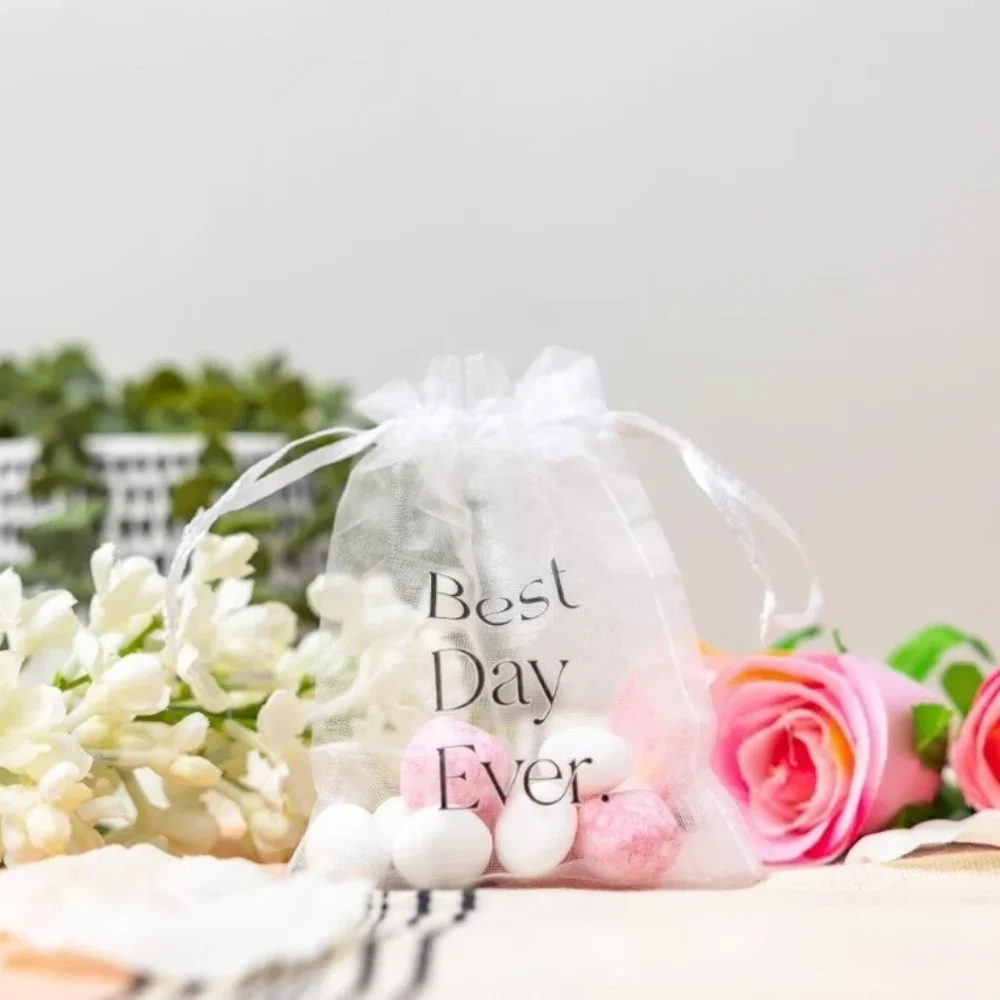 25 pcs Best Day Ever Wedding Favour Organza Gift Bags,Table Décor,Bridal Party Thank You Gifts,Organza Pouches,Party Bags