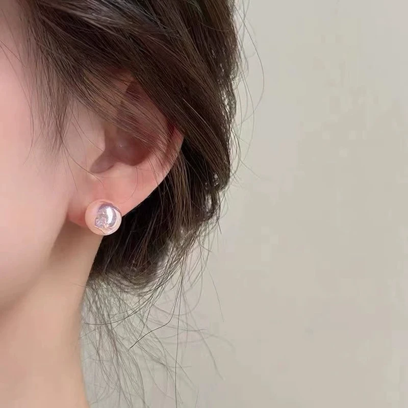 Exquisite Pink Color Simulated Pearls Stud Earrings For Women Trendy Elegant Wedding Party Ear Accessories Geometry Jewelry