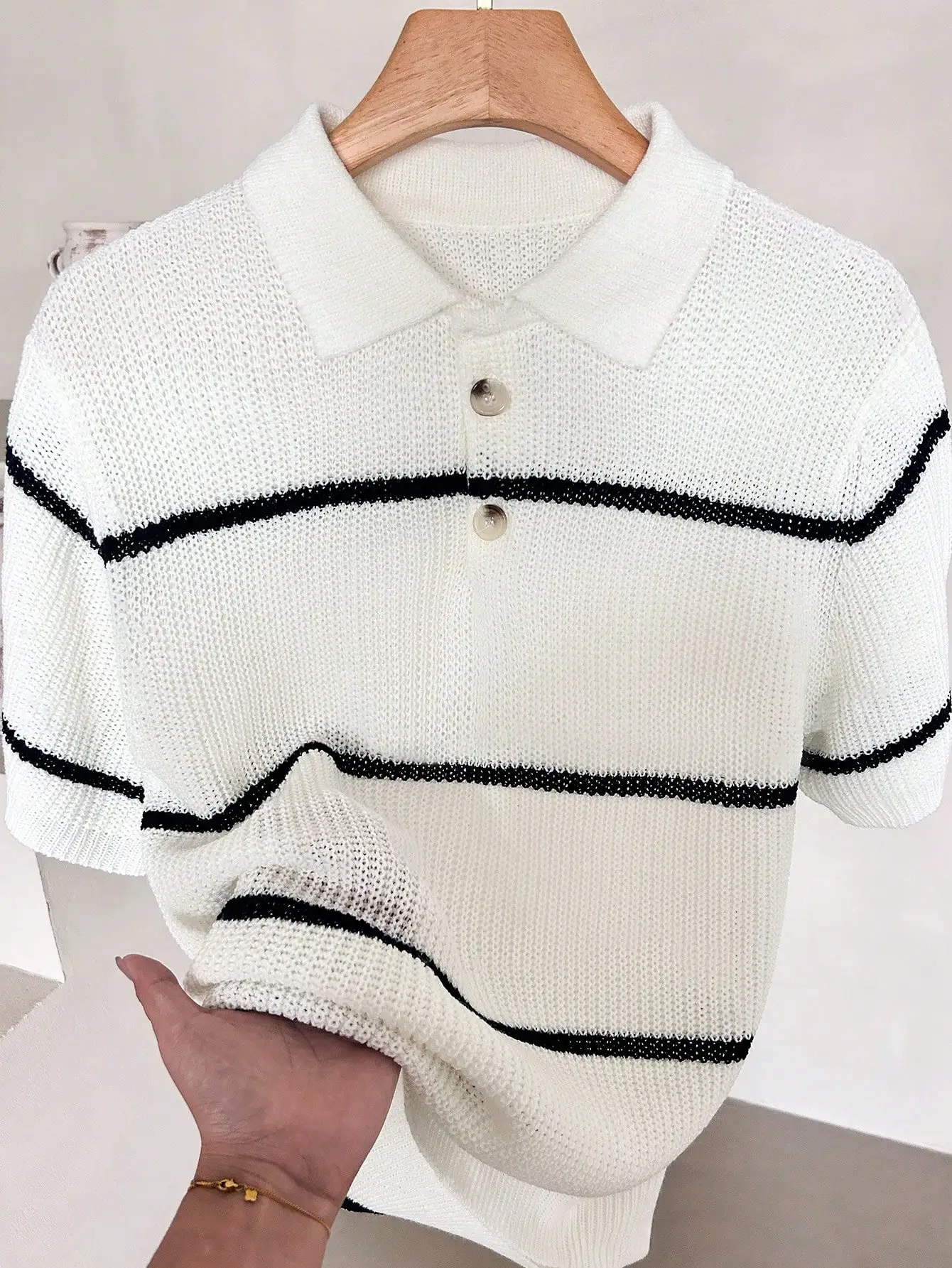 

Summer new light business ice silk thin knitted sweater leisure solid color pullover button knitted top