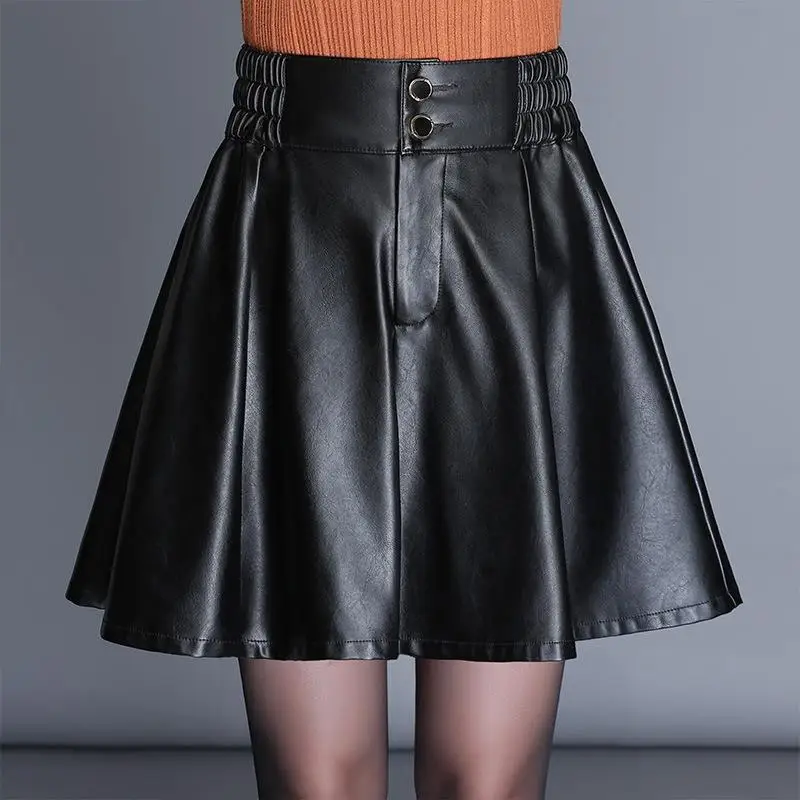 

Women's Leather ort Skirt High Waist Polyester Fiber Zipper Splicing Casual Sle Busin Scene f Body Skirt