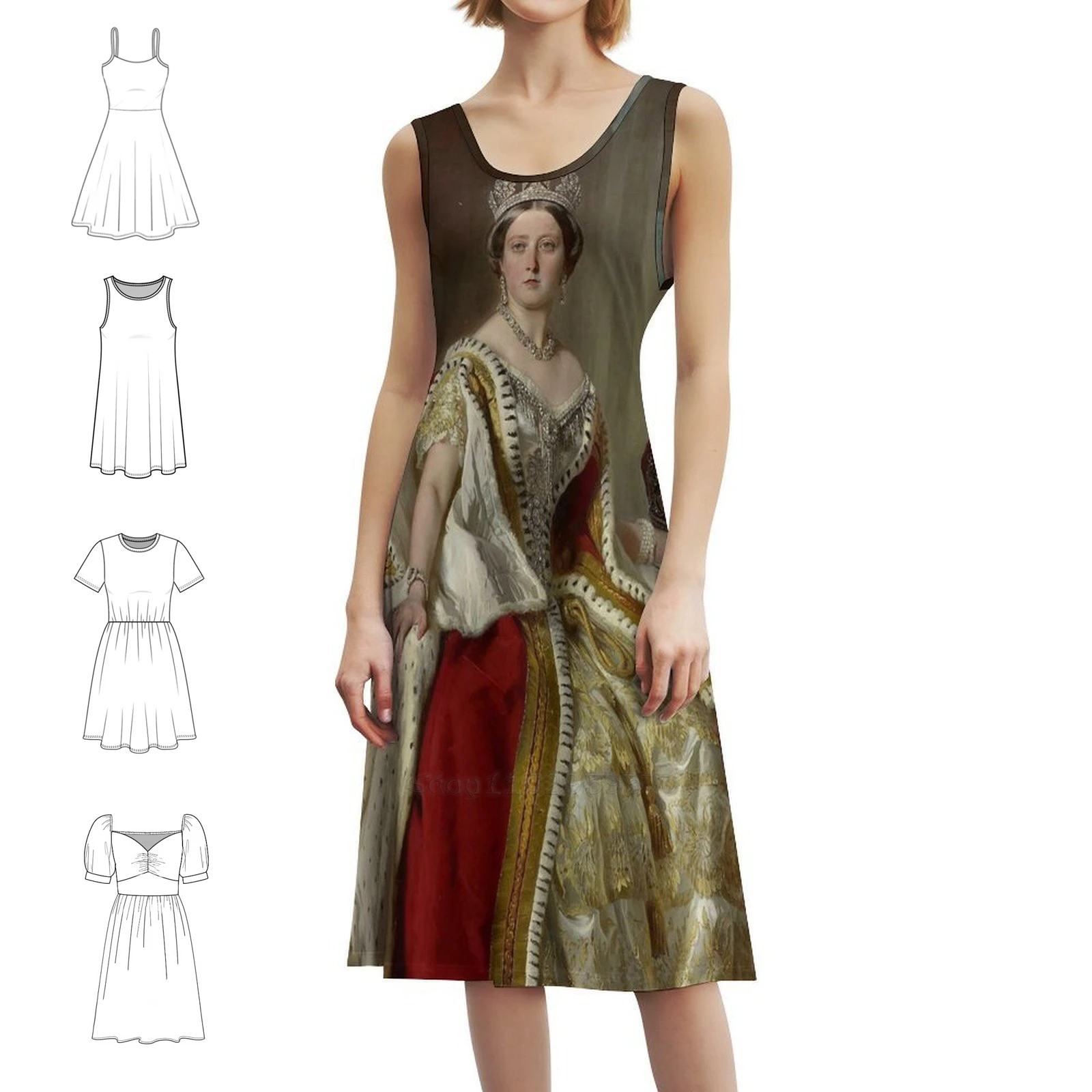 Queen Of England-Minikleid im Preppy-Stil für Damen, A-Linie, lockere Passform, lässiges Tageskleid, Queen Monarch England, englische Königliche Damen