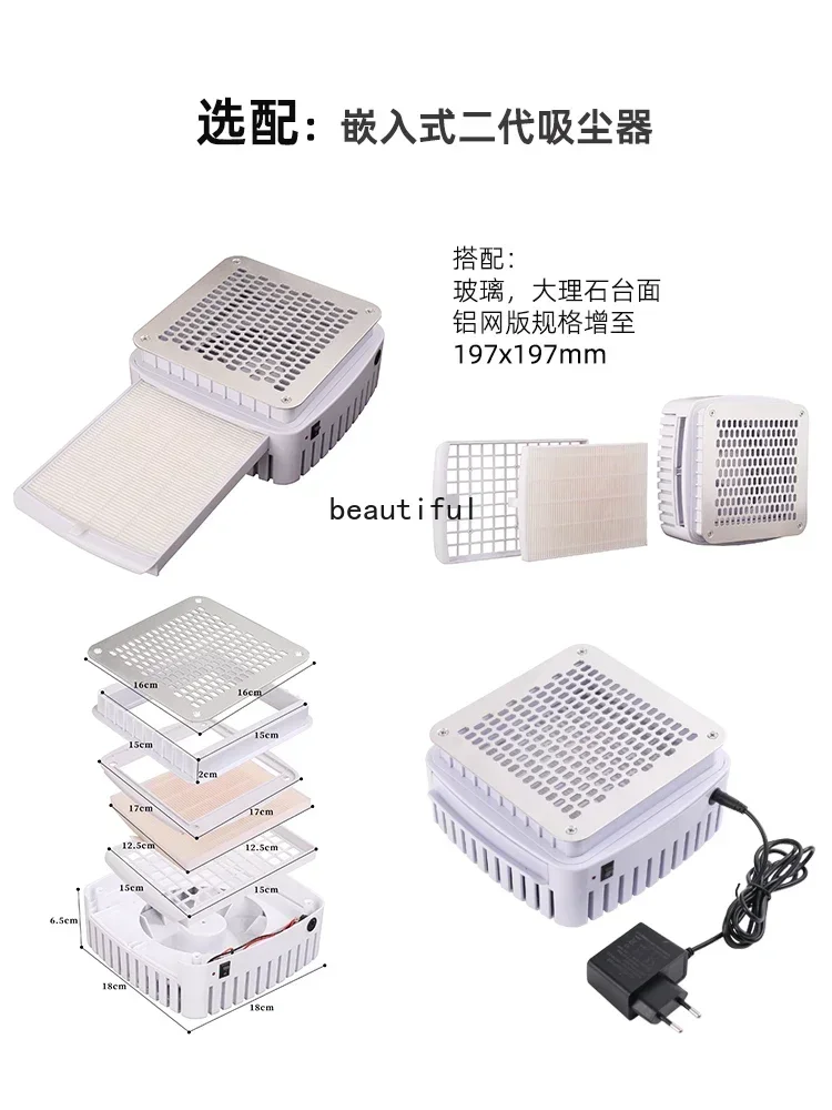 Glass Nail Embedded Vacuum Cleaner Manicure Table Table and Chair Cover Light Luxury and Simplicity