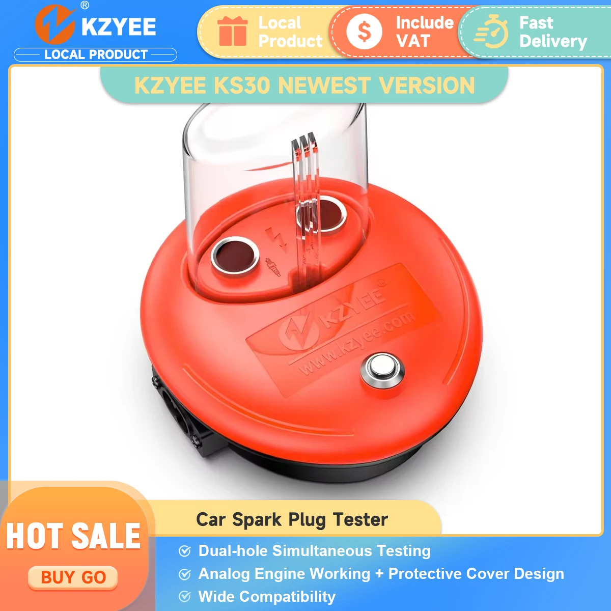 

KZYEE KS30 12V Car Spark Plug Tester Engine Start Tester Igniton 110~120V AC 50/60Hz Dual Holes Auto Spark Diagnostic Tester