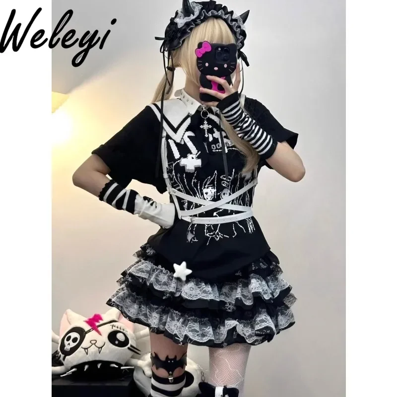 

Jirai Kei Clothes Y2k Cake Skirt Women Clothes Streetwear New Subculture Punk Dark Babes Vintage Lolita Lace Faldas Para Mujeres