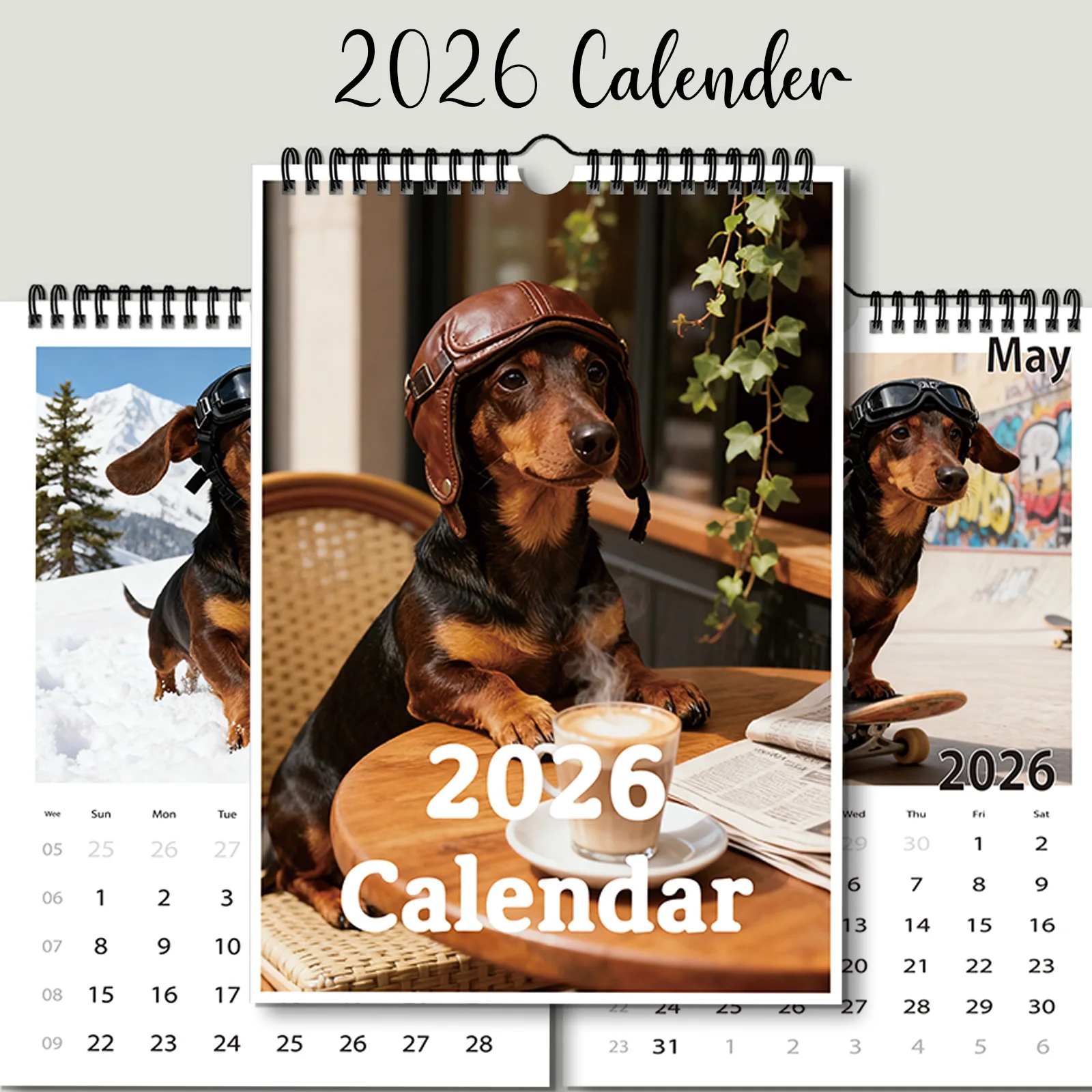 Calendrier à thème teckel 2026, un design amusant et décoratif, adapté au contrôle des dates, parfait pour les amoureux des animaux de compagnie, 1 pièce