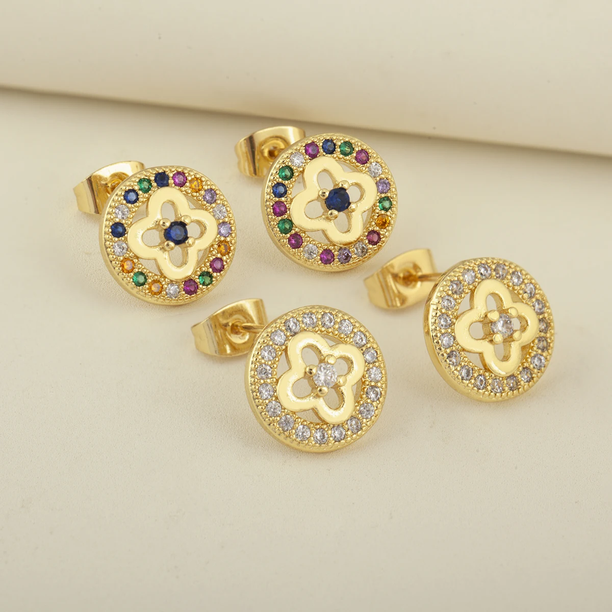 Nidin High Quality Elegant Aesthetic Flower Stud Earrings For Women Female Round Shape Inlaid Shiny Crystal Zircon Ear Jewelry