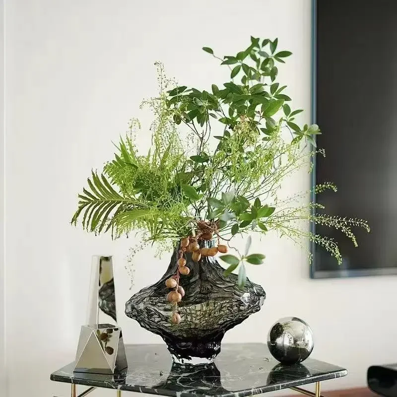Nordic Valley Transparent Glass Vase for Living Room Flower Arrangement Water Art Terrarium Home Decor Large Size