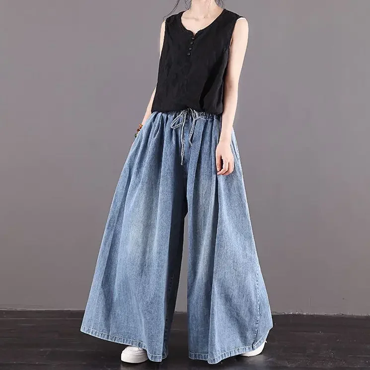 Jeans Women Loose Large Size Jeans Women 2024 New High Waisted Broad Legs Casual Culottes Women Loose Wide Leg Pants