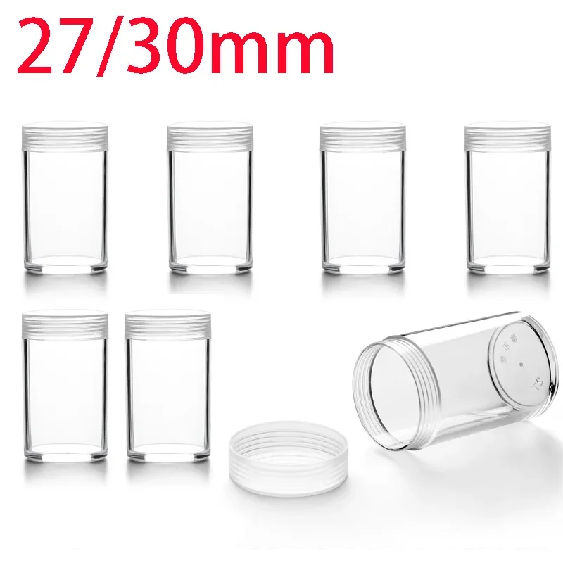 1 Pcs Round Plastic Clear Coin Tubes Coin Protector Organiser for Collecting Supplies with Threaded Cap and Shock Absorbing Foam