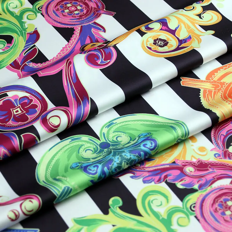 Italian Brand Fashion Design Fabric Printed Soft Glossy Polyester Stretch Satin Fabrics Cloth for Dress Diy Sewing Per Meter