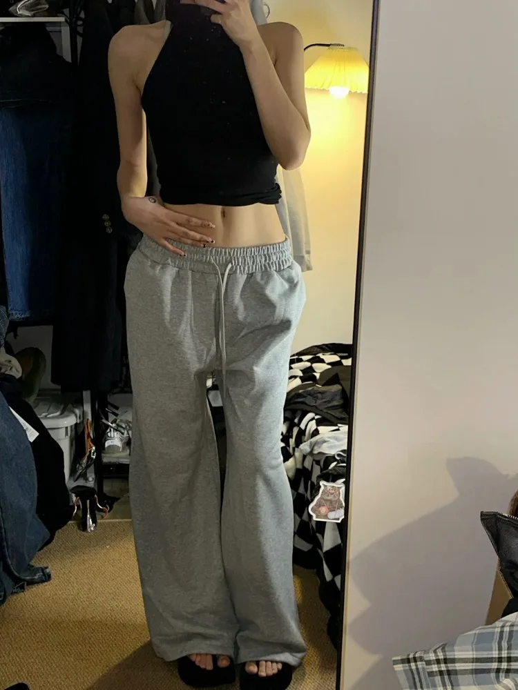 

HOUZHOU Y2k Vintage Grey Sweatpants Woman's Baggy Harajuku Sports Pants Oversized Korean Fashion Streetwear Jogger Trousers