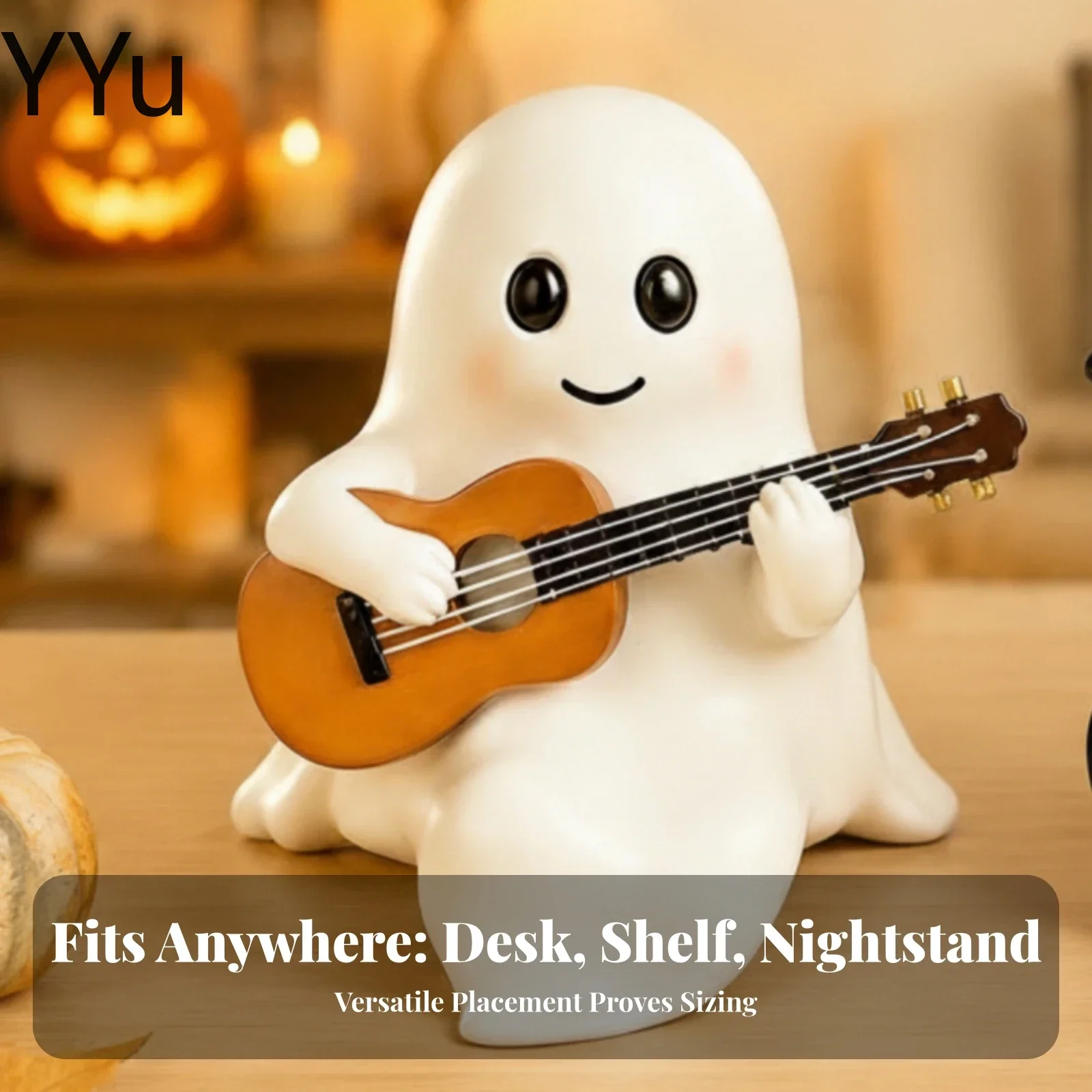 Ghost Figurine with Guitar Holiday Ghost Ornament with Guitar Halloween Tabletop Ornament Playful Decor Spooky for Music Lovers