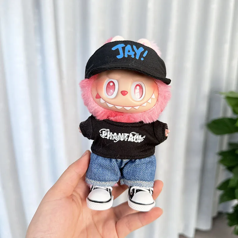 

Concert Cheer Outfit Style Set for 15/17cm 1st-3rd Gen LABUBU Including Hat T-shirt Jeans Canvas Shoes Same as Idols' Style