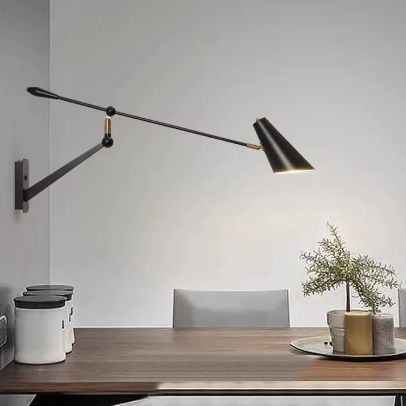 Long Pole Rotatable American Industrial Swing Arm Black/white Decorative Wall Lamps Wall Sconces Living Room Bedroom Restaurant