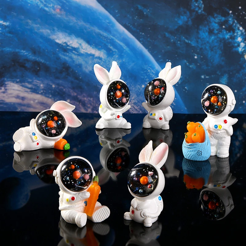 Figurines Miniature Cute Cartoon Astronauts Bunny Micro Landscape Ornaments for Home Decorations Rabbit Crafts Room Desk Decor