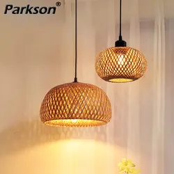 Ręcznie robiony rattanowy bambusowy żyrandol lampa sufitowa LED E27 oprawa tkactwo wystrój salonu w domu lampy wiszące lampa sufitowa LED