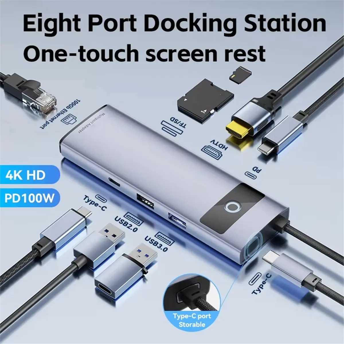 【To&On-e】  Type-C HUB USB-C Dock Station Adapter 4K -Compatible PD100W USB 3.0 100Mbps Ethernet Port for PC Laptops