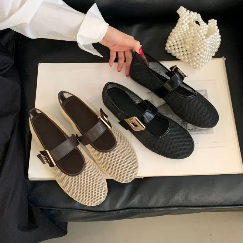 

Туфли-балетки с круглым носком и одной пряжкой, с неглубоким вырезом, дышащие, удобные, в стиле Мэри Джейн