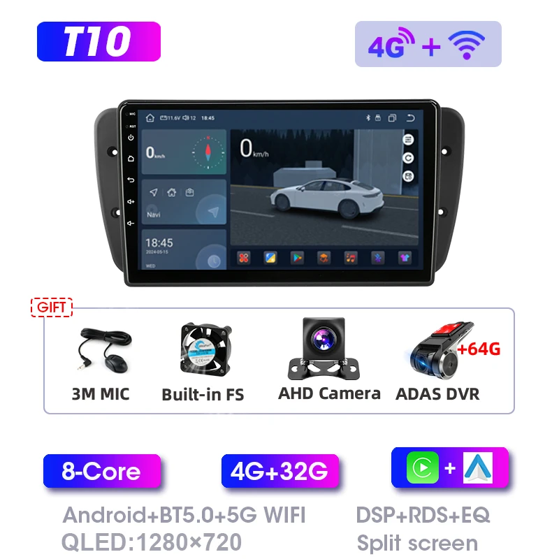 Srnubi Android Autoradio voor Seat Ibiza 6j 2009-2013 Draadloze CarPlay Android Auto WiFi GPS Navigatie BT Video muziek Stereo