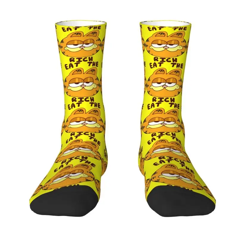 Custom Kawaii Mens Garfielde Eat Me Rich Dress Socks Unisex Warm Comfortable 3D Printed Lovely Cat Crew Socks