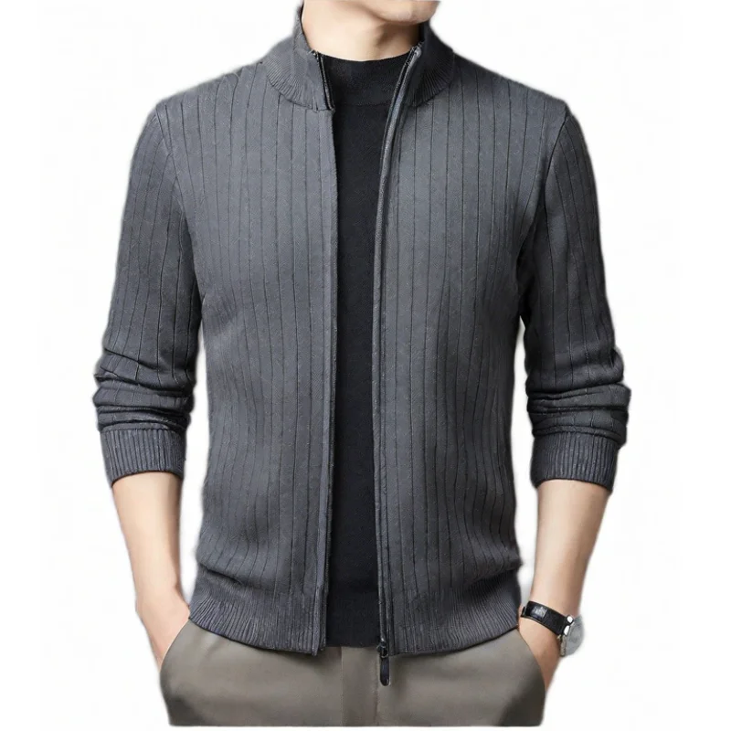 

2025 Autumn Winter Men Knit Cardigan Men Slim Fit Stand Collar Sweater Fashion Knitted Sweatercoat Men Smart Casual Outerwear