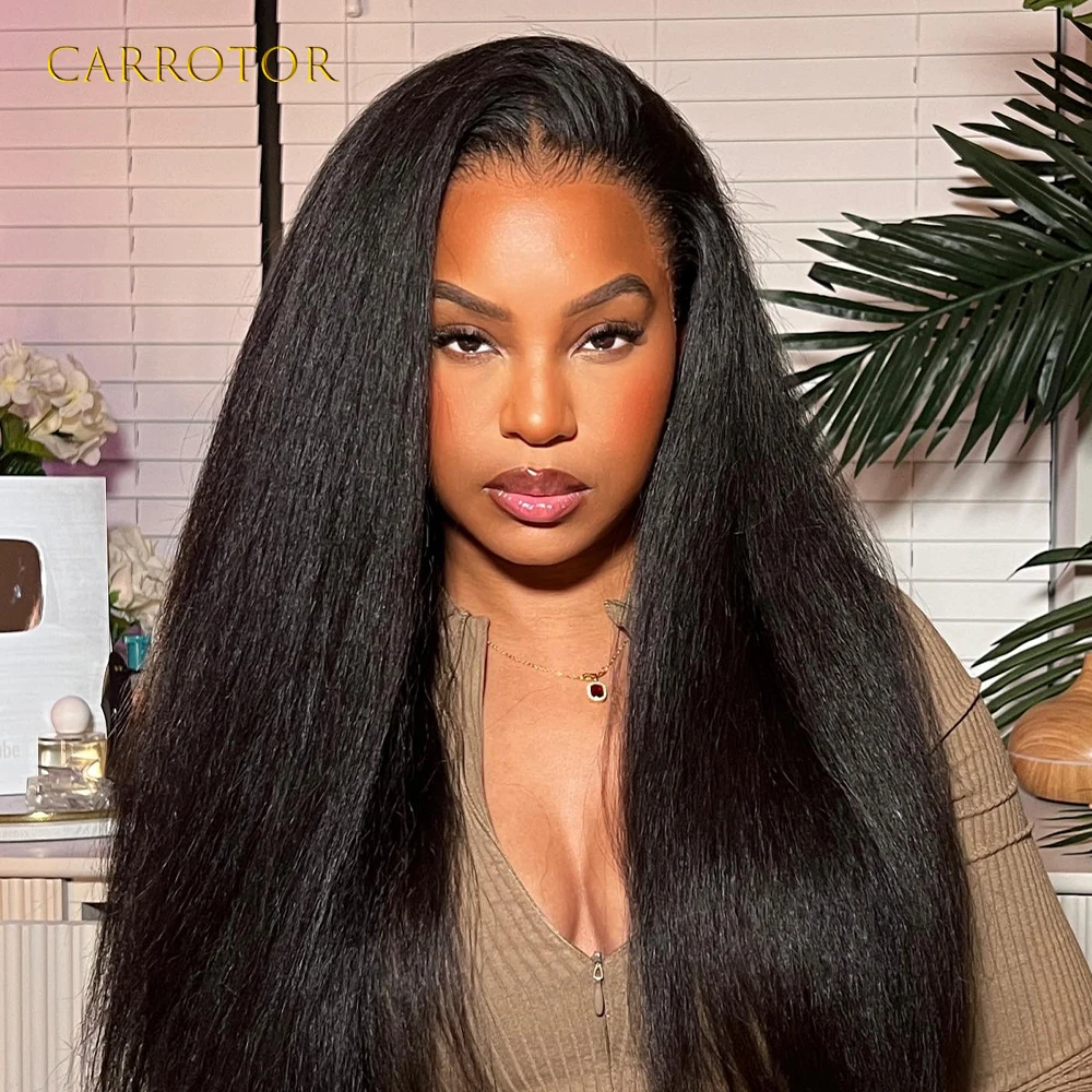 

Natural Black Color Kinky Straight Wig 5×5 Glueless Lace Wigs Real Human Hair Transparent Glueless Human Hair Wigs Ready to Go