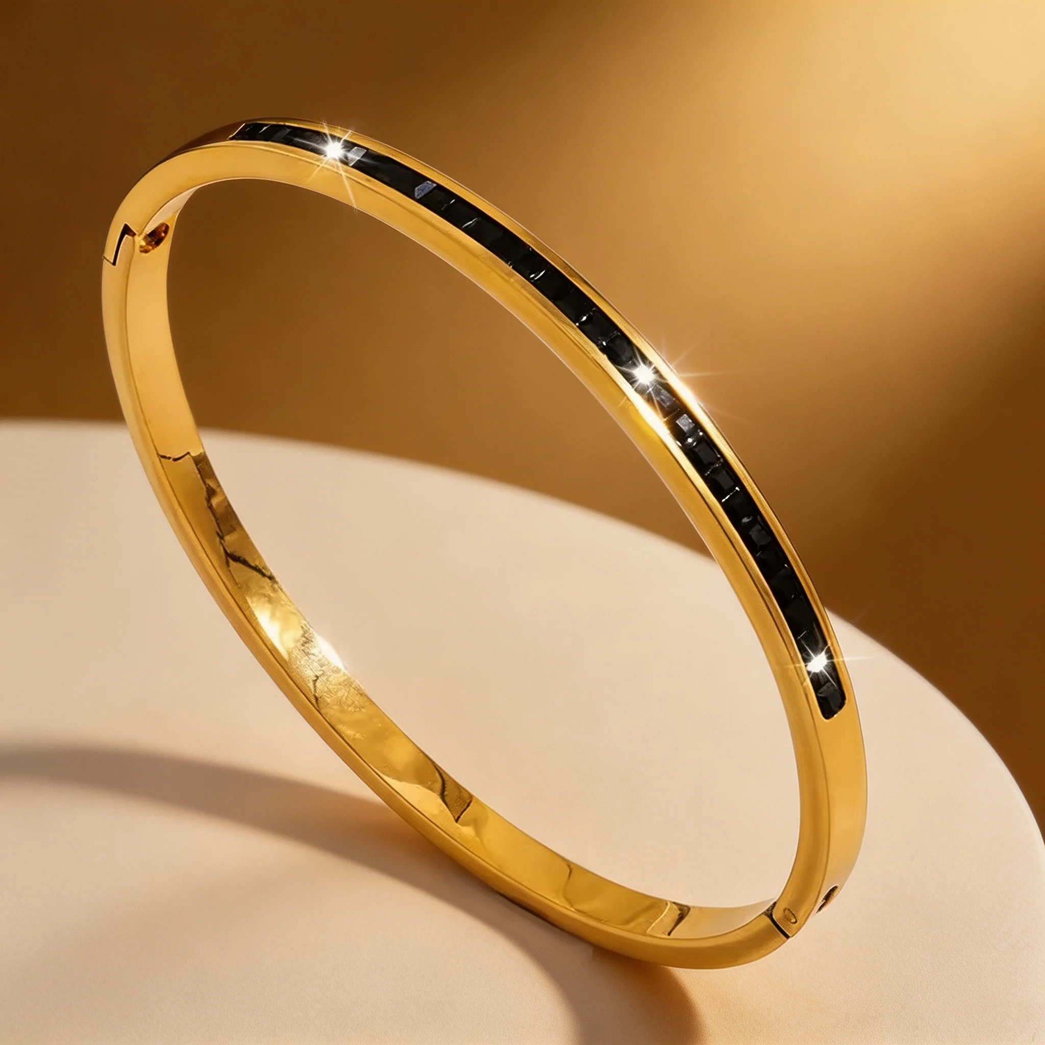 Luxury Black Crystal Gold Bangle For Women Inlaid Rhinestone Stackable Cuff Bracelet Wedding Party Fashion Jewelry