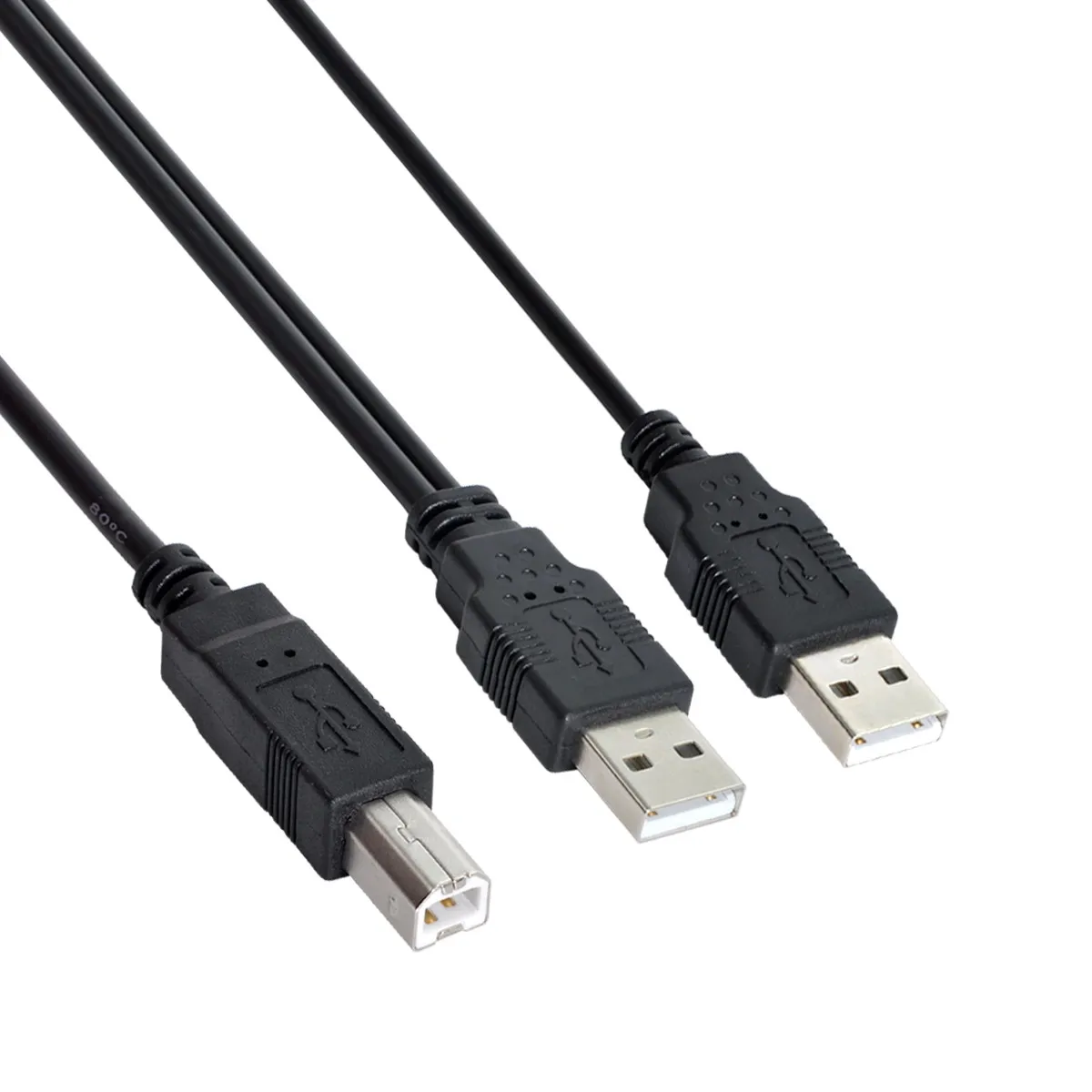 Zihan Dual USB 2.0 Male to Standard B Male Y Cable 80cm for Printer & Scanner & External Hard Disk Drive