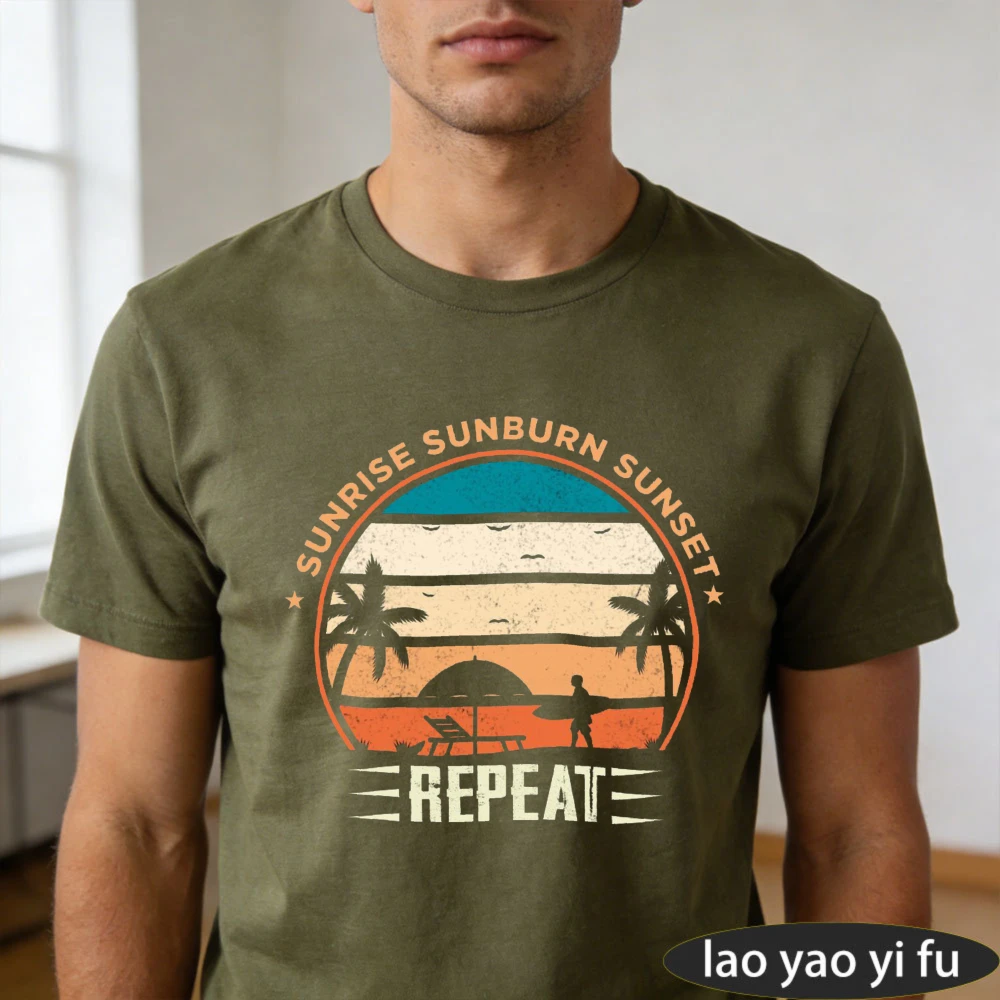 Sunrise Sunburn Sunset Herren-T-Shirt aus Baumwolle, Sommer-Kurzarm-T-Shirt, lässiges Strandurlaub-T-Shirt, Strandurlaub-Geschenk-Tops