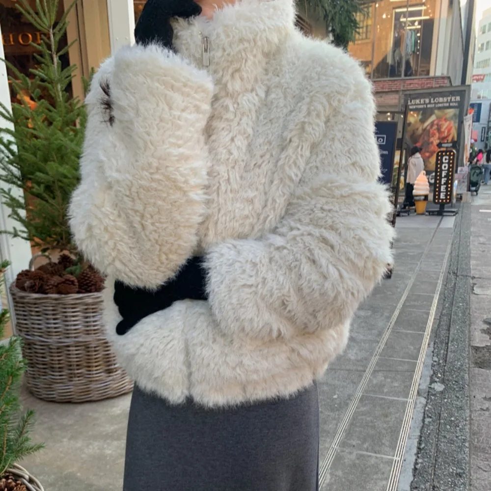 Faionable Jaet de piel de cordero blanca para mujer, ropa interior cálida antienvejecimiento para invierno, nueva ropa interior coreana Sle, informal, Street Sle