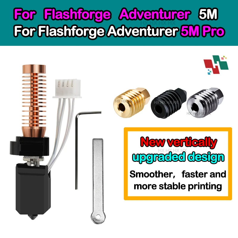 Hotend For Flashforge Adventurer 5M/5M Pro مجموعة كتلة التسخين السيراميكية 280 ℃ رأس الطلاء الساخن AD5M أجزاء فوهة الصلب الصلب ثلاثية الأبعاد