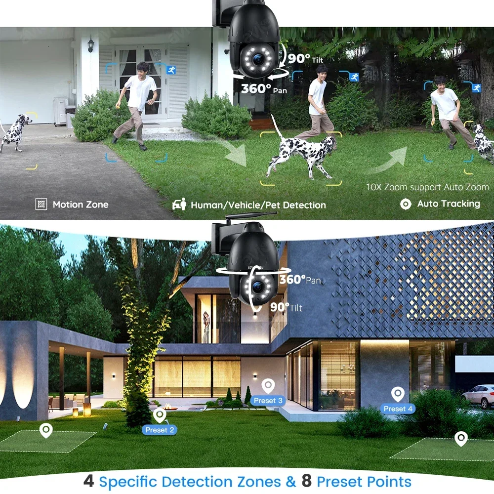 4K Outdoor IP Camera 10X 5X Optical Zoom Auto Tracking PTZ WiFi Security Camera Sony Color Night Vision Dome Surveillance Camera