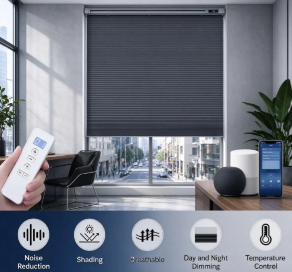 High Quality WiFi App Control Works With Alex Google Motorized Day & Night Blackout Light Filtering Honeycomb Blinds For Windows