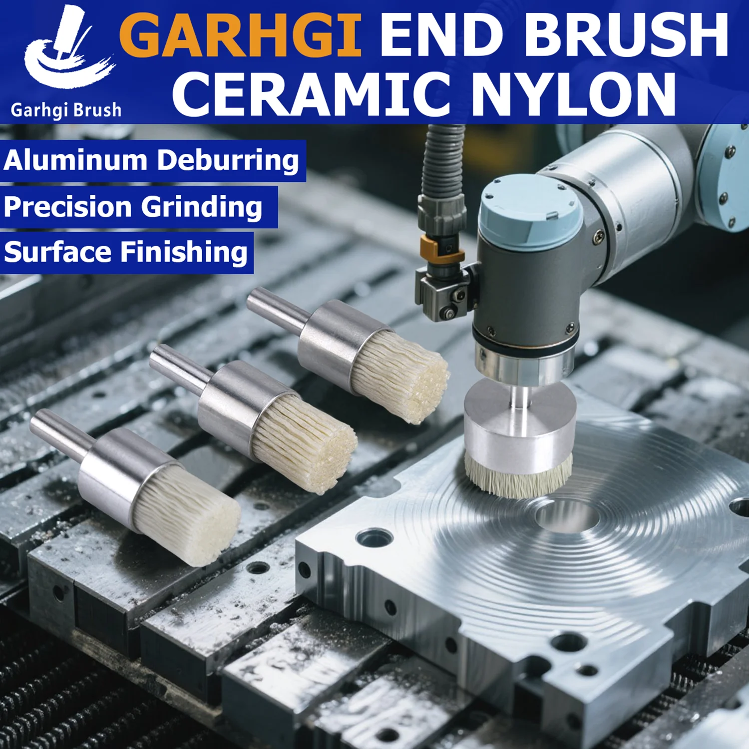 Keramik Abrasive Nilon End Brush Logam Aluminium Permukaan Finishing Presisi Grinding Cleaning Polishing Deburring Alat Listrik Menggunakan